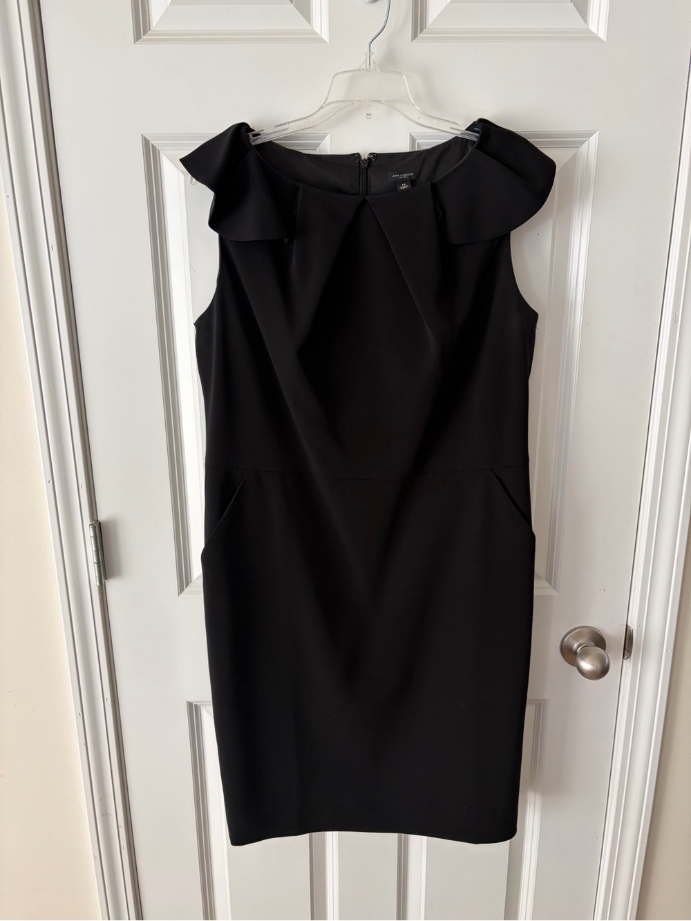 Ann Taylor Black Sleeveless Ruffle-Neck Sheath Dress